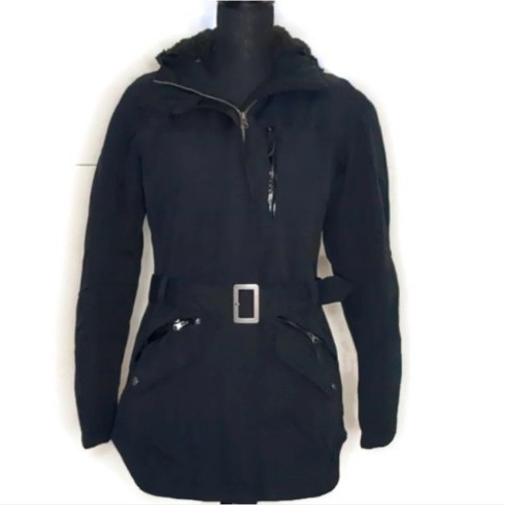 Columbia Black Hooded Belted Trench Coat